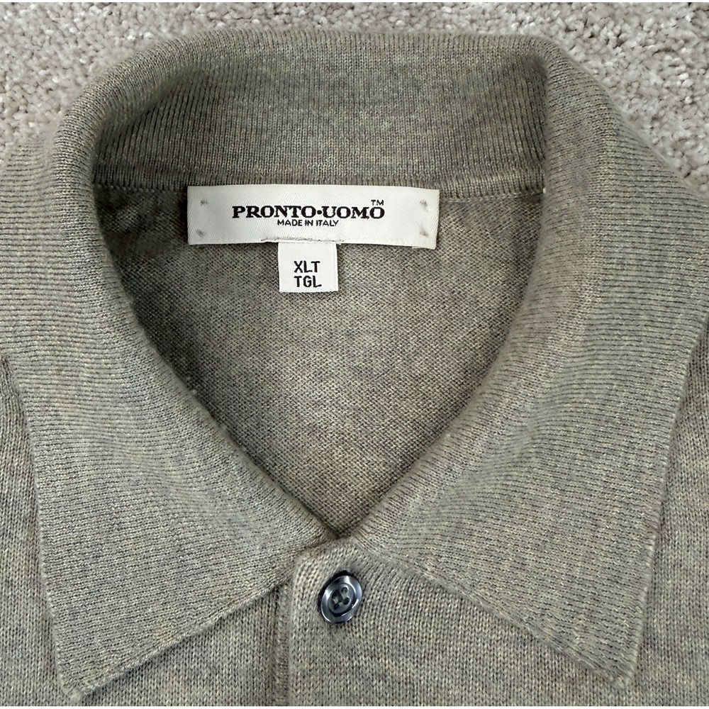 Pronto Uomo Sweater Men's XLT Heathered Tan 100% Merino Extra Fine Wool Italy - Picture 3 of 7